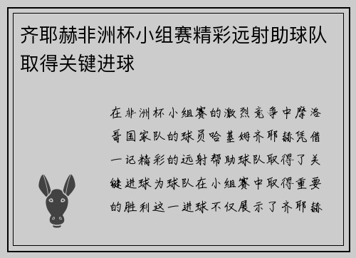 齐耶赫非洲杯小组赛精彩远射助球队取得关键进球 齐耶赫非洲杯小组赛精彩远射助球队取得关键进球